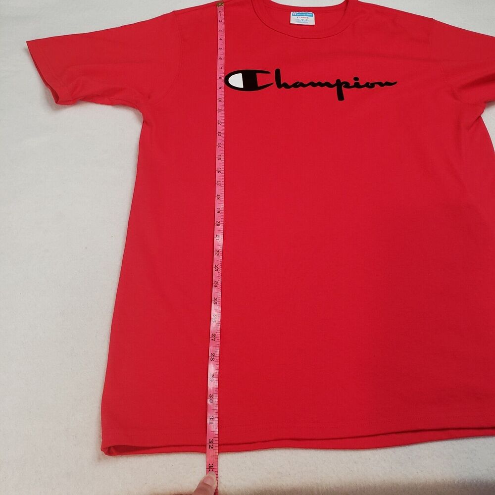 Champion Shirt Mens Extra Large Short Sleeve Pullover Cotton Red Crew Neck Long - Picture 5 of 14